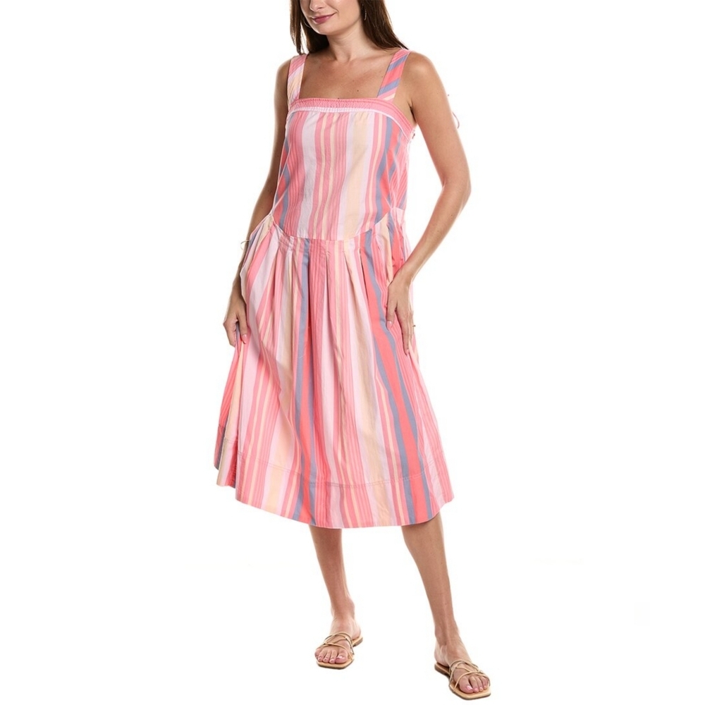 Free People Primavera Striped Midi Dress In Strawberry Pink Women's